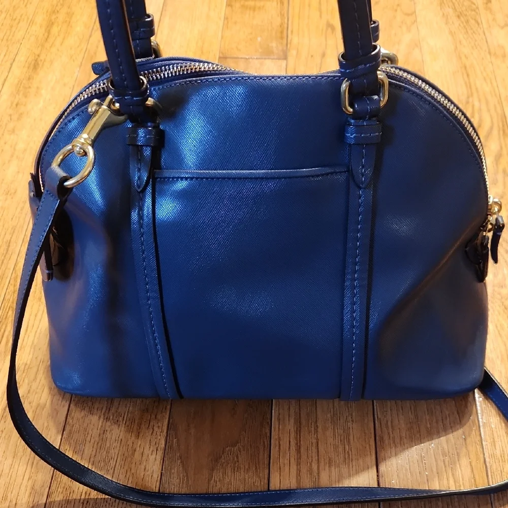 Coach Navy Blue Leather Dome Satchel with Crossbody Strap - Picture 6 of 9